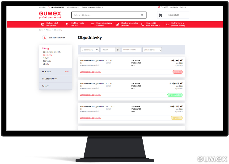 Kundenbereich des Online-Shops