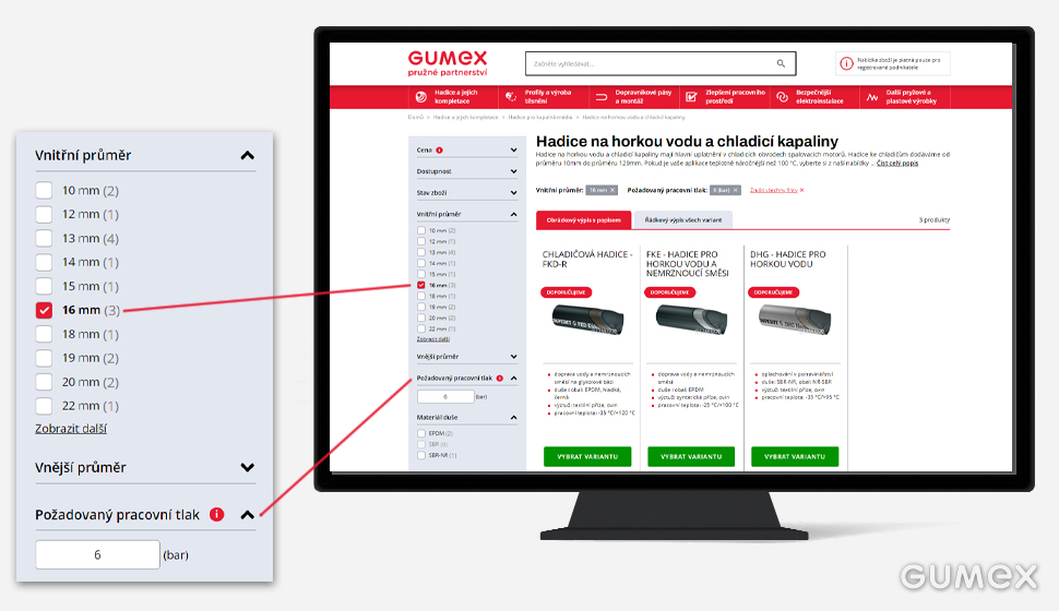 Filterung auf der Website