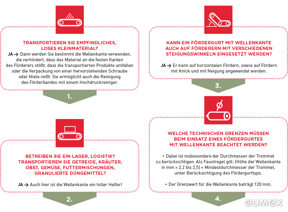 Schema Eignung eines Fördergurts mit Wellenkante