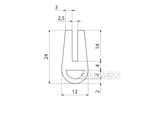 Kompaktes Silikonprofil, U-Form mit Hohlkammer - 0188