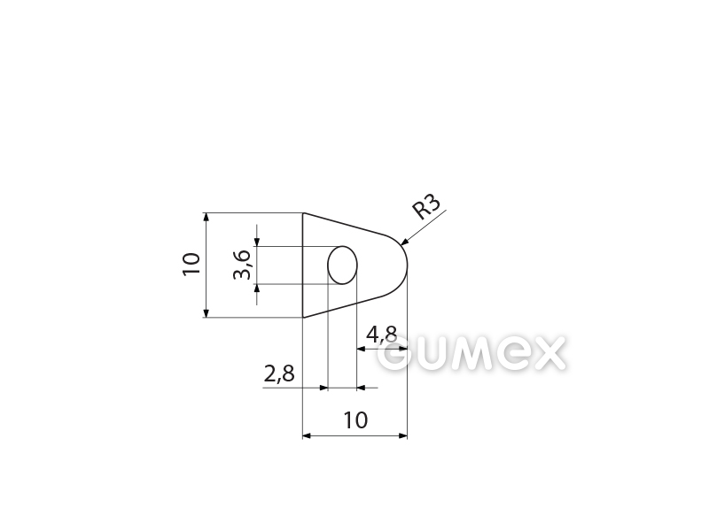 Kompaktes Silikonprofil, D-Form mit Hohlkammer - 0126