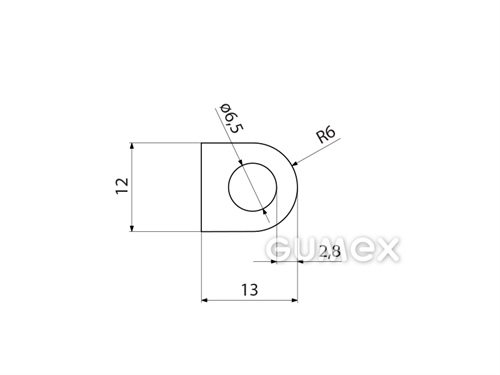 Kompaktes Silikonprofil, D-Form mit Hohlkammer - 0111