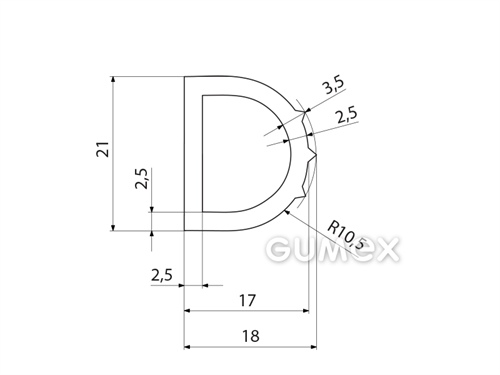 Kompaktes Silikonprofil, D-Form mit Hohlkammer - 0167