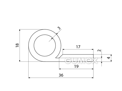 Kompaktes Silikonprofil, P-Form mit Hohlkammer - 0127
