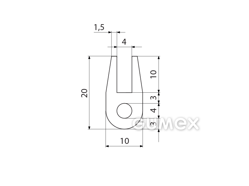 Kompaktes Silikonprofil, U-Form mit Hohlkammer - 0188