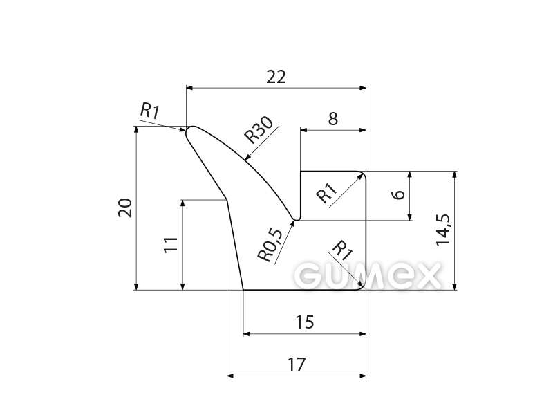 Kompaktes Silikonprofil, V-Form - 0506