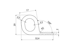 Kompaktes Silikonprofil, P-Form mit Hohlkammer - 0206