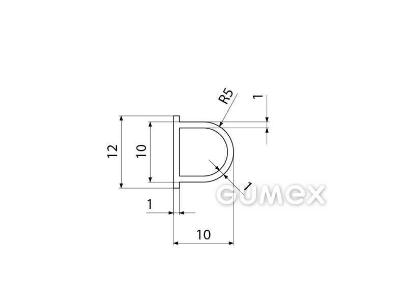 Kompaktes Silikonprofil, D-Form mit Hohlkammer - 0140, 