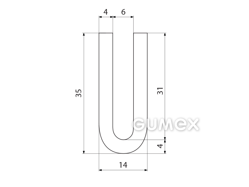 Kompaktes Silikonprofil, U-Form - 0104