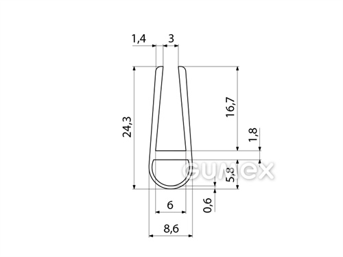 Kompaktes Silikonprofil, U-Form mit Hohlkammer - 0188