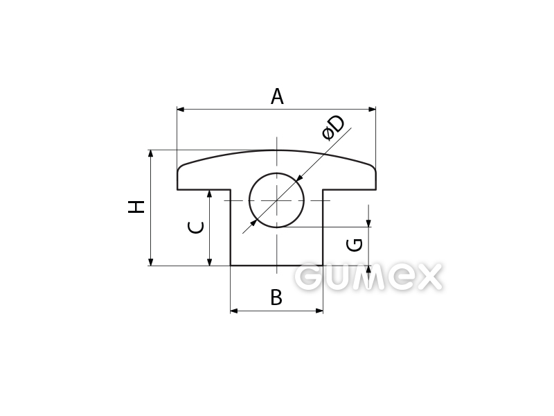 Kompaktes Silikonprofil, T-Form mit Hohlkammer - 0215