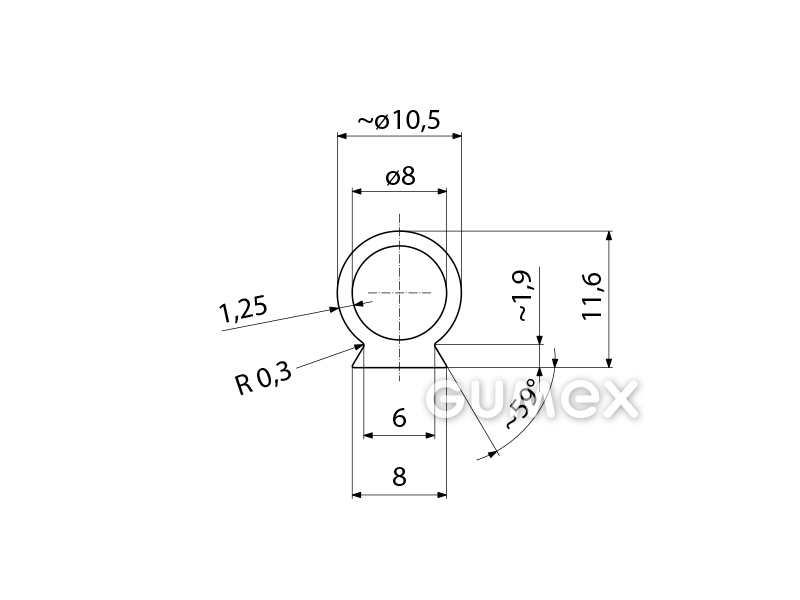 Kompaktes Silikonprofil, mit Formgebung, Hohlkammer - 0177, 