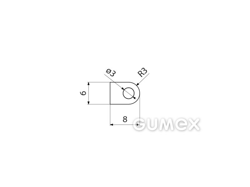 Kompaktes Silikonprofil, D-Form mit Hohlkammer - 0111
